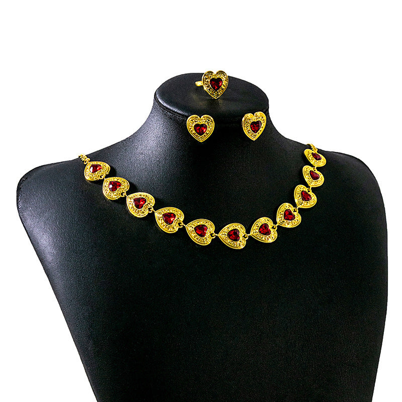 Retro Court Love Necklace Earrings And Ring Set