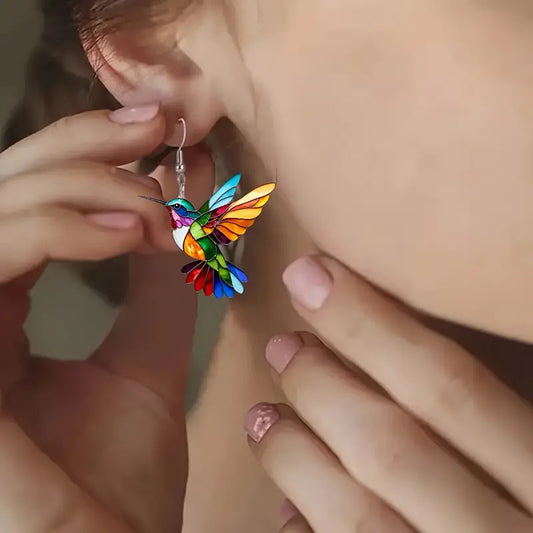 Colorful Bird Acrylic Earrings Vintage Necklace