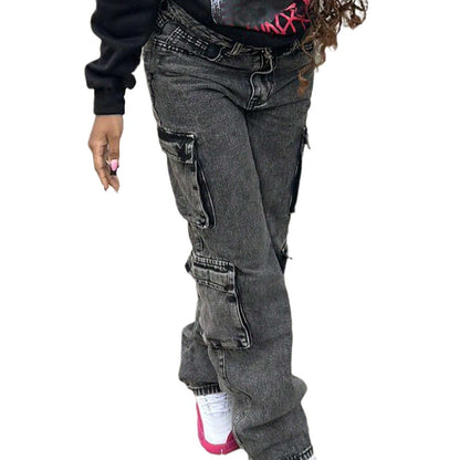 Women's Fashion Casual Retro Denim High Waist Straight Pants