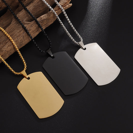 High Polished Dog Tag Necklace Men's Stainless Steel Pendant Necklace