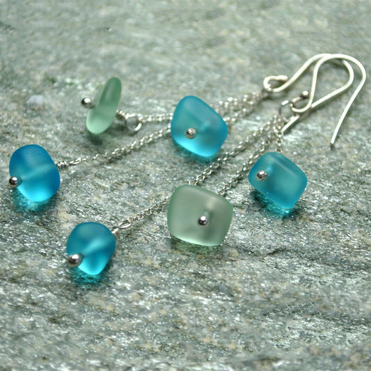 Green Blue Glass Tassel Earrings Simple Temperament Beach Pearl Ornament