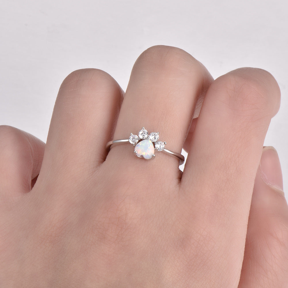 Temperamental Minority Design Footprints Heart-shaped Opal Ring