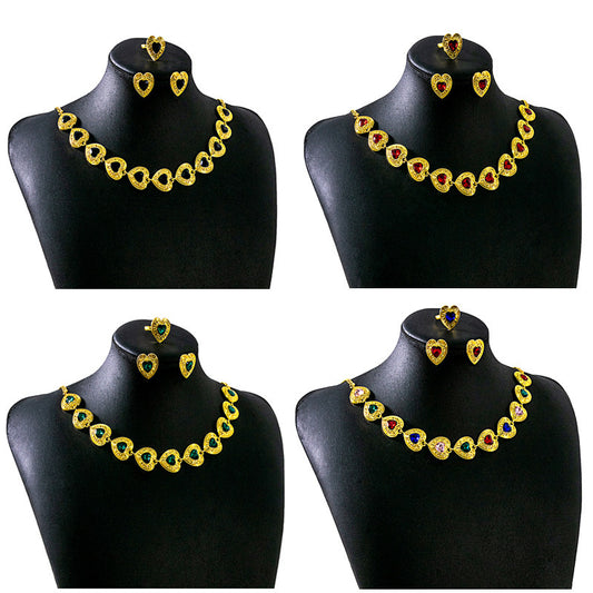 Retro Court Love Necklace Earrings And Ring Set