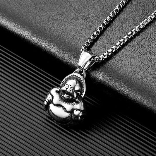 Stainless Steel Buddha Pendant Pendant National Style Men's Titanium Steel BodhisattvaBuddha Statue Necklace