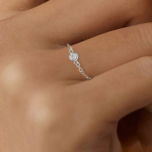 New Simple Single Diamond 18K Ring Female Fashion Ins Slim Chain