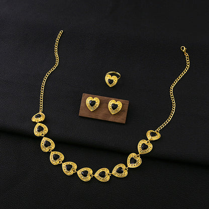 Retro Court Love Necklace Earrings And Ring Set