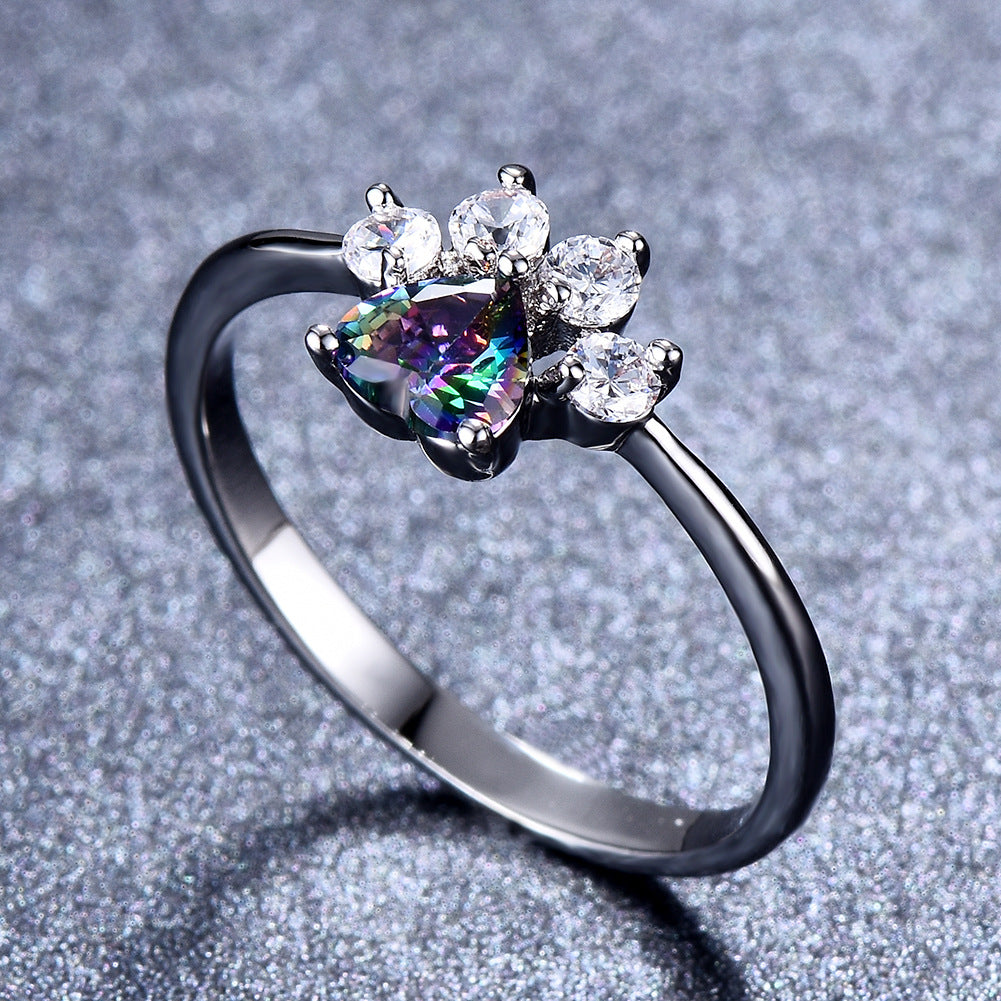 Temperamental Minority Design Footprints Heart-shaped Opal Ring