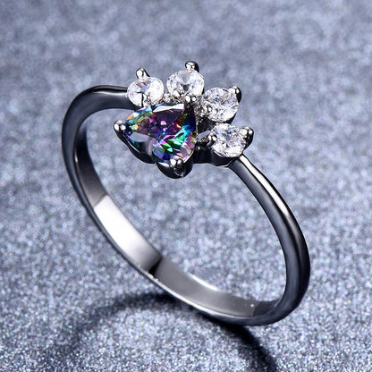 Temperamental Minority Design Footprints Heart-shaped Opal Ring