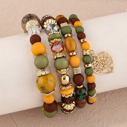 Bohemian National Style Crystal Peach Heart Multi-layer Bracelet