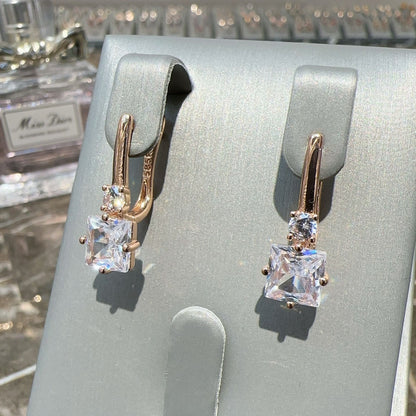 Square Zircon Exquisite Ear Buckle Ring Set