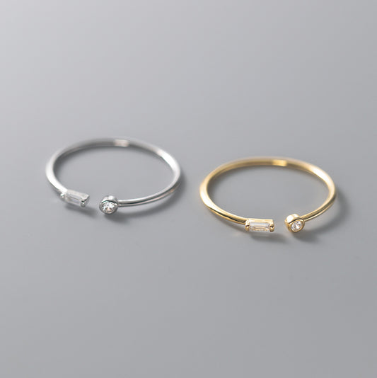 S925 Silver Small Lady Square Diamond Open Ring For Women