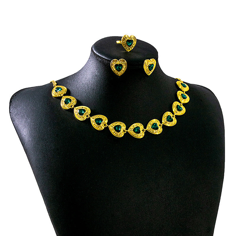 Retro Court Love Necklace Earrings And Ring Set
