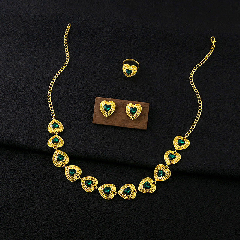 Retro Court Love Necklace Earrings And Ring Set
