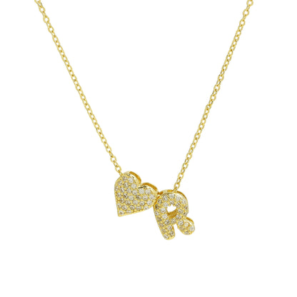 Inlaid Zirconium Balloon Bubble Heart-shaped 26 English Letters Necklace