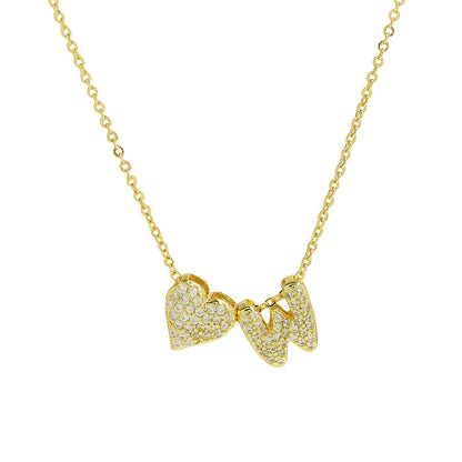Inlaid Zirconium Balloon Bubble Heart-shaped 26 English Letters Necklace