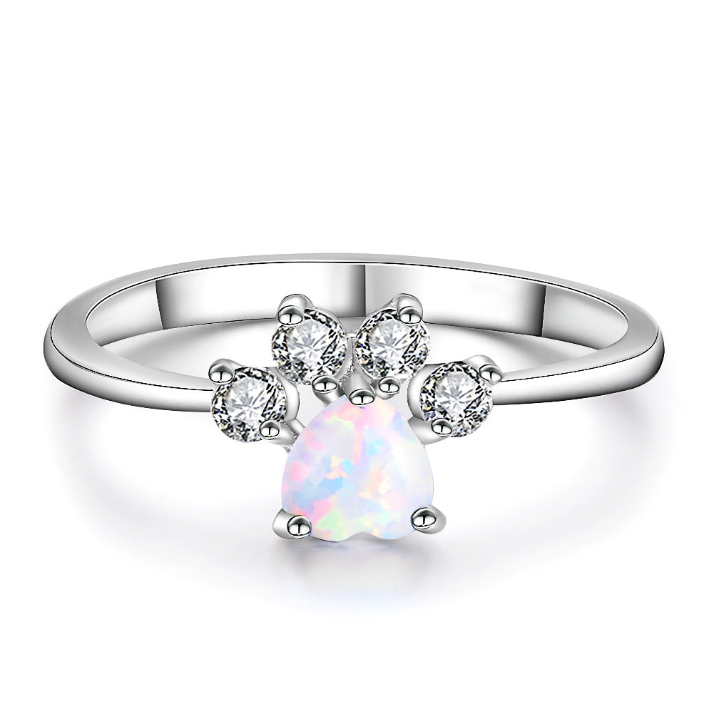 Temperamental Minority Design Footprints Heart-shaped Opal Ring