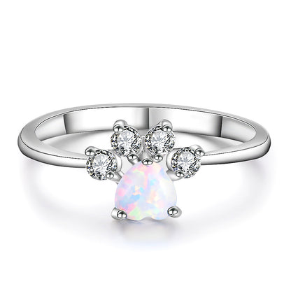 Temperamental Minority Design Footprints Heart-shaped Opal Ring