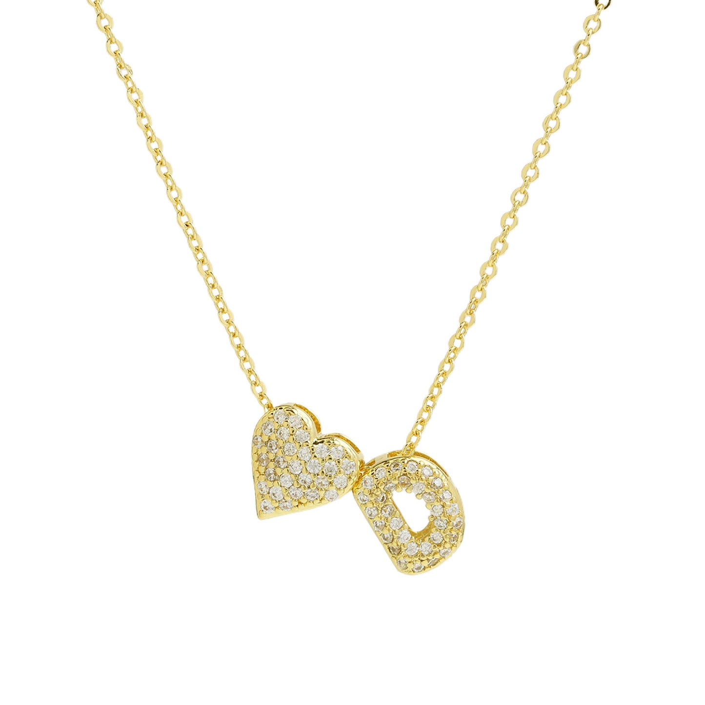 Inlaid Zirconium Balloon Bubble Heart-shaped 26 English Letters Necklace