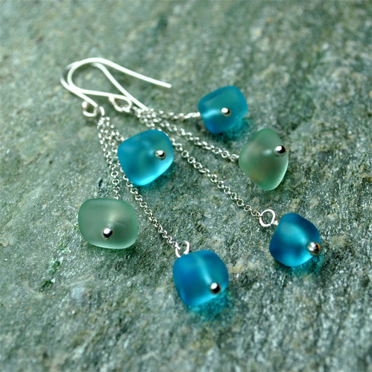Green Blue Glass Tassel Earrings Simple Temperament Beach Pearl Ornament