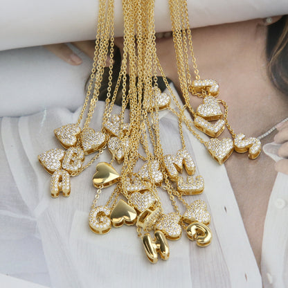 Inlaid Zirconium Balloon Bubble Heart-shaped 26 English Letters Necklace