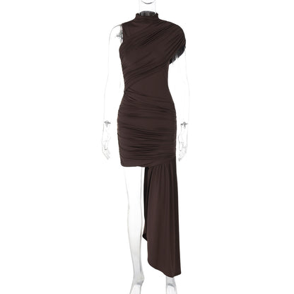 Women's Fashion Slim Round Neck Pleated Dress