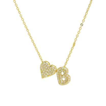 Inlaid Zirconium Balloon Bubble Heart-shaped 26 English Letters Necklace