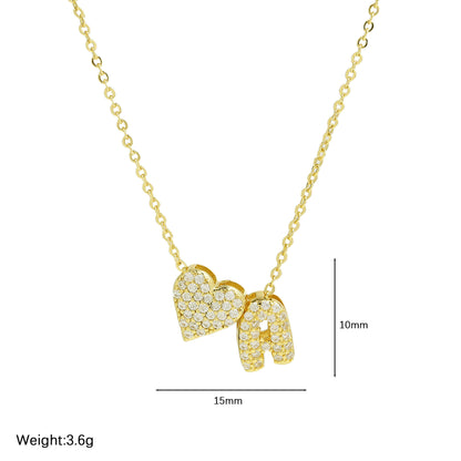 Inlaid Zirconium Balloon Bubble Heart-shaped 26 English Letters Necklace