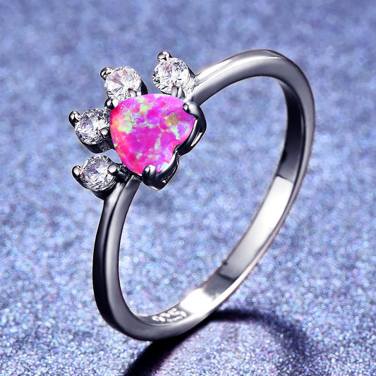 Temperamental Minority Design Footprints Heart-shaped Opal Ring