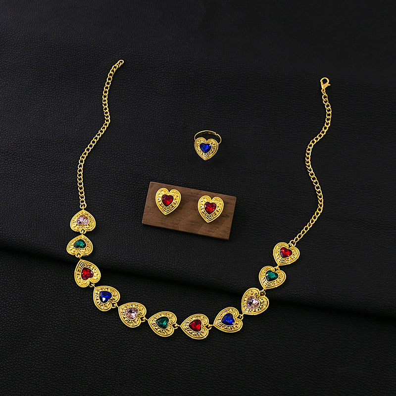 Retro Court Love Necklace Earrings And Ring Set