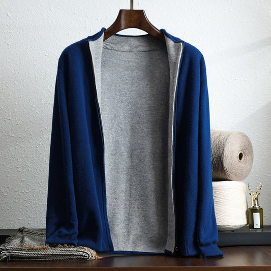 Wollen gebreide cardigan met rits en lange mouwen
