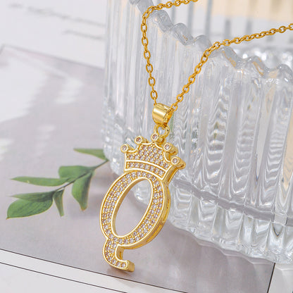 1PCS Fashionable Gold Diamond Crown Uppercase Letter Popular Pendant Necklace, Suitable For Daily Use, Festivals, Parties, Gifts Jewelry Set