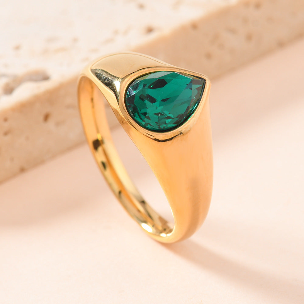 Colorful Rhinestone Rings Fashion Personality Teardrop-shaped Ring For Women Jewelry