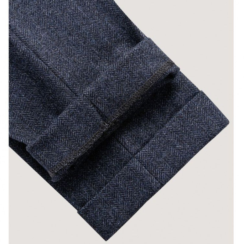 Slim-fit tweed wool herringbone trousers