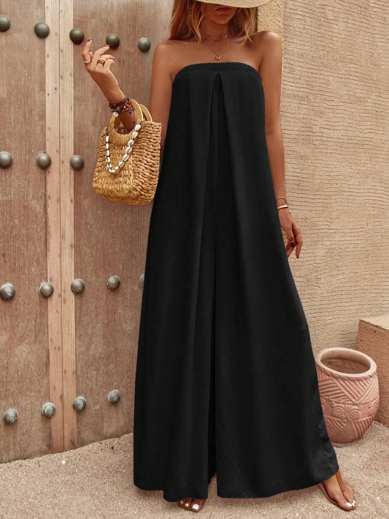 Solide wijde pijpen jumpsuit