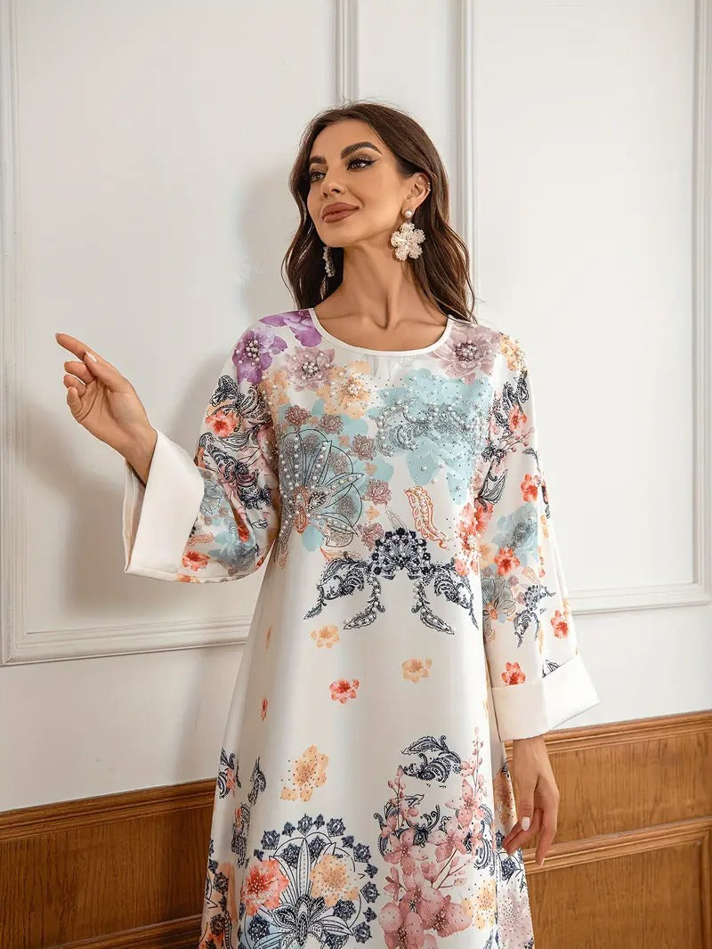 Elegante lange kaftanjurk met bloemenprint