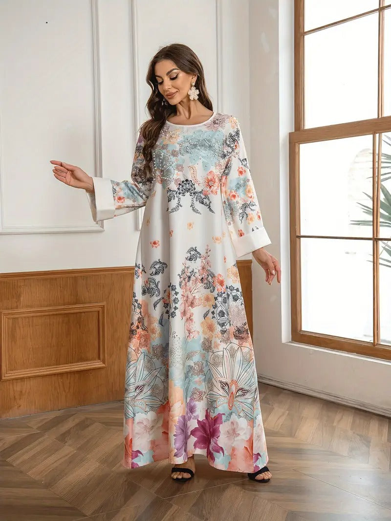 Elegante lange kaftanjurk met bloemenprint