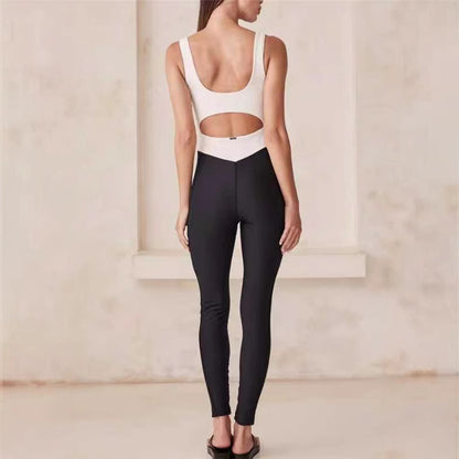 Bare Midriff Slim Fit Contrast Color Vitality Jumpsuit