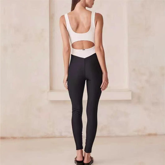 Bare Midriff Slim Fit Contrast Color Vitality Jumpsuit