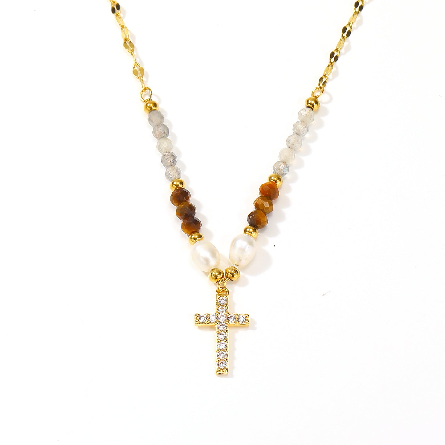 American Ins Niche Design Beaded Cross Clavicle Chain
