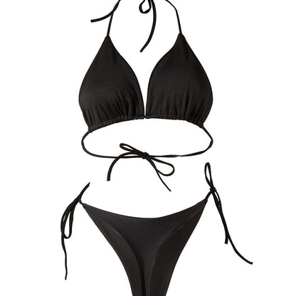 Effen kleur veter bikini driepunts T-rug badpak pak met borst pad strand dameskleding