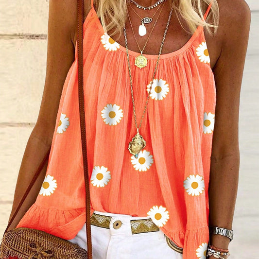 Women's Floral Printed Spaghetti Strap Cami Top, Suitable For Summer