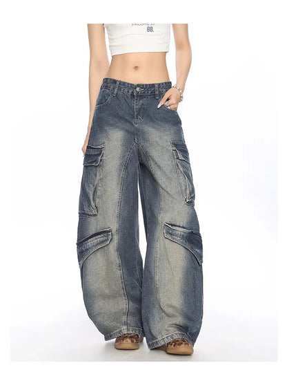 Gewassen multi-pocket denim match broek