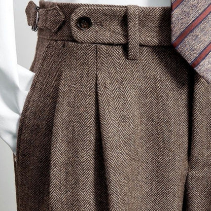 Slim-fit tweed wool herringbone trousers