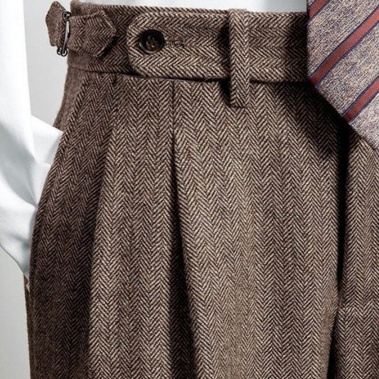 Slim-fit tweed wool herringbone trousers