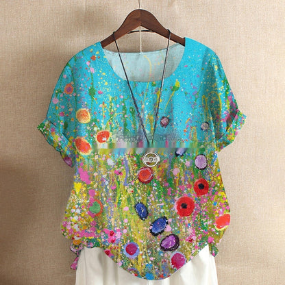 New Short-sleeved T-shirt Flower And Plant Painting 3D Digital Printing Top