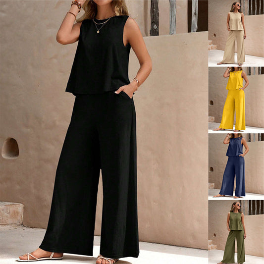 Effen kleur Casual losse broek sets voor vrouwen Elegante lente zomer vrouwen tweedelige pak volledige broek set vrouwelijke outfit kleding