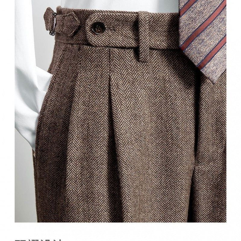 Slim-fit tweed wool herringbone trousers