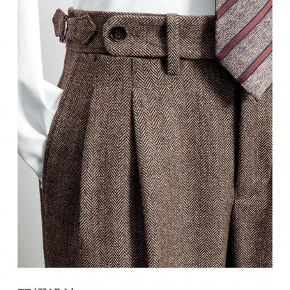 Slim-fit tweed wool herringbone trousers