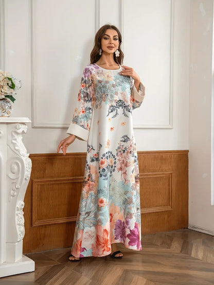 Elegante lange kaftanjurk met bloemenprint