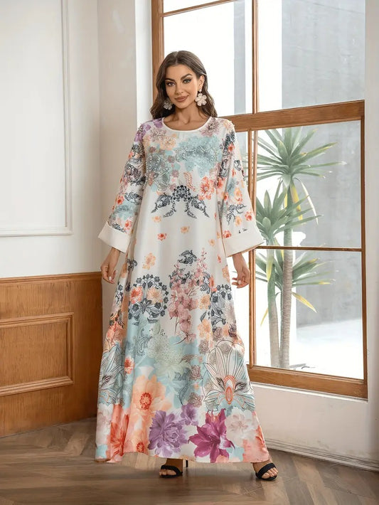 Elegante lange kaftanjurk met bloemenprint